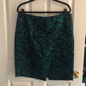 J. Crew Black and Metallic Green Pencil Skirt